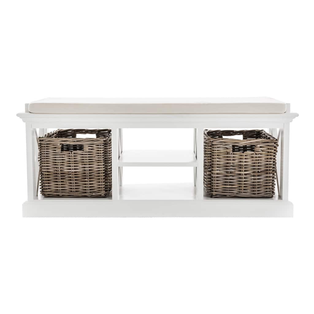 Classic White Bench and Basket Set - 47.24" W x 19.69" H x 17.72" D
