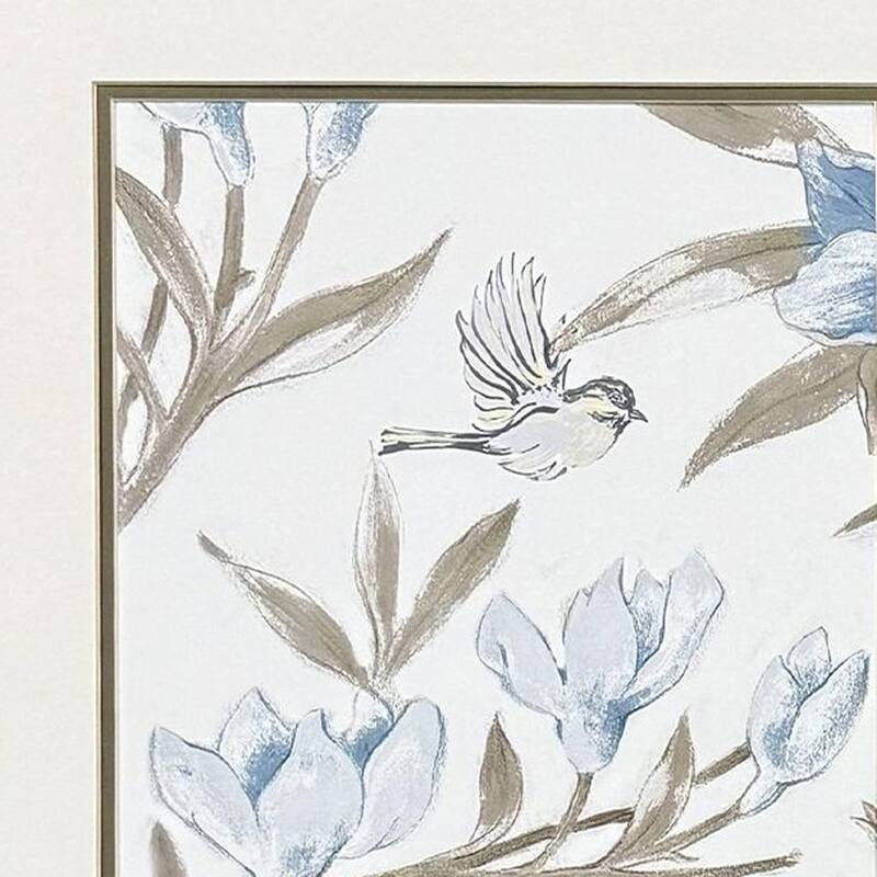 HomeRoots Set Of Two Blue Flower Beauty Brown Framed Wall Art