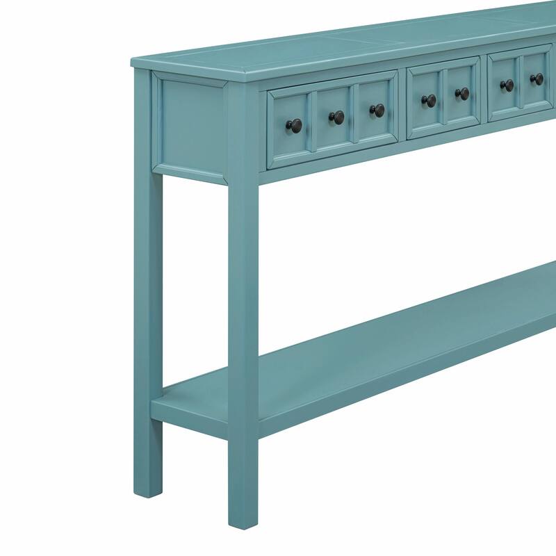 60" Rustic Entryway Console Table with Two Drawers and Bottom Shelf