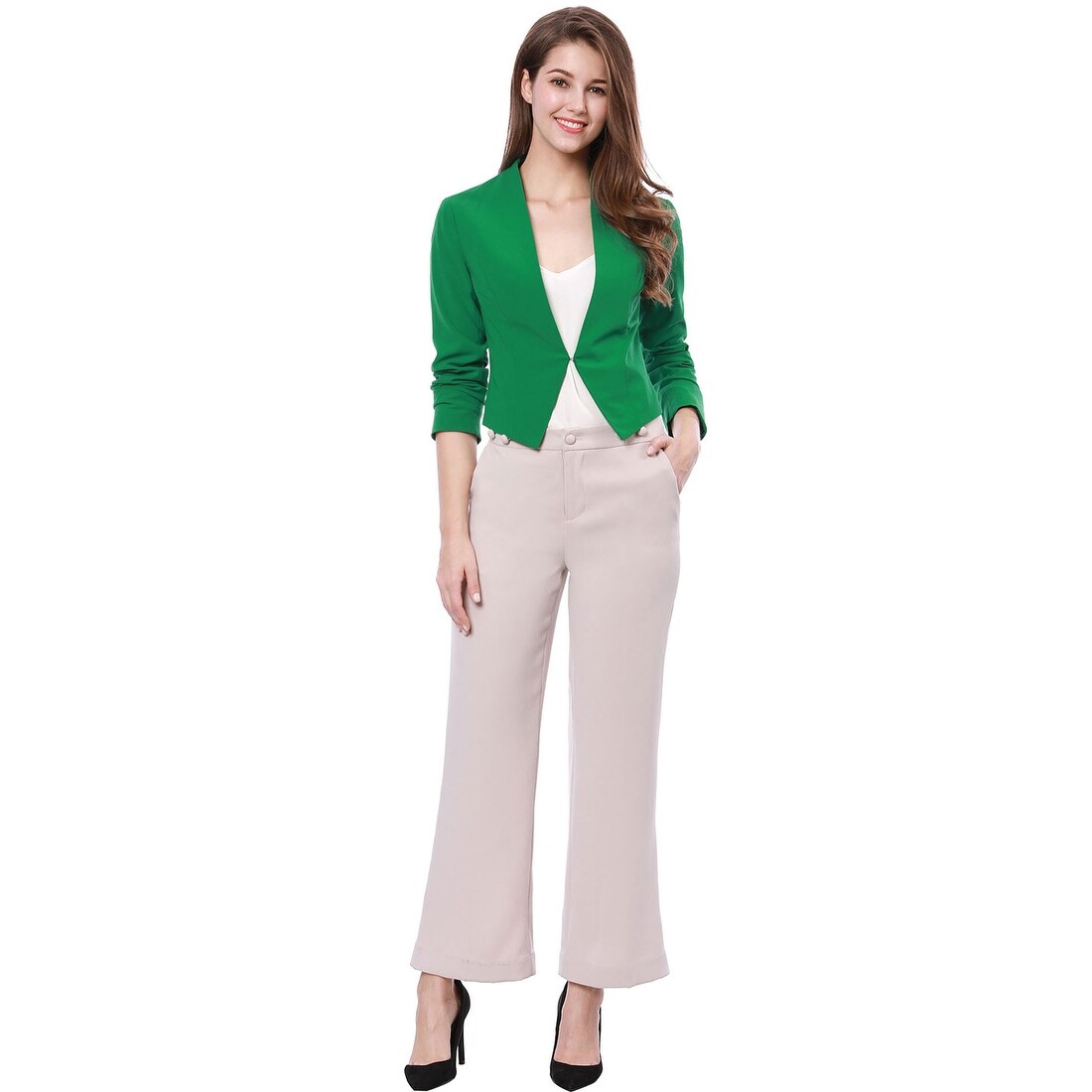 Shop Unique Bargains Women Collarless Work Office Business Casual