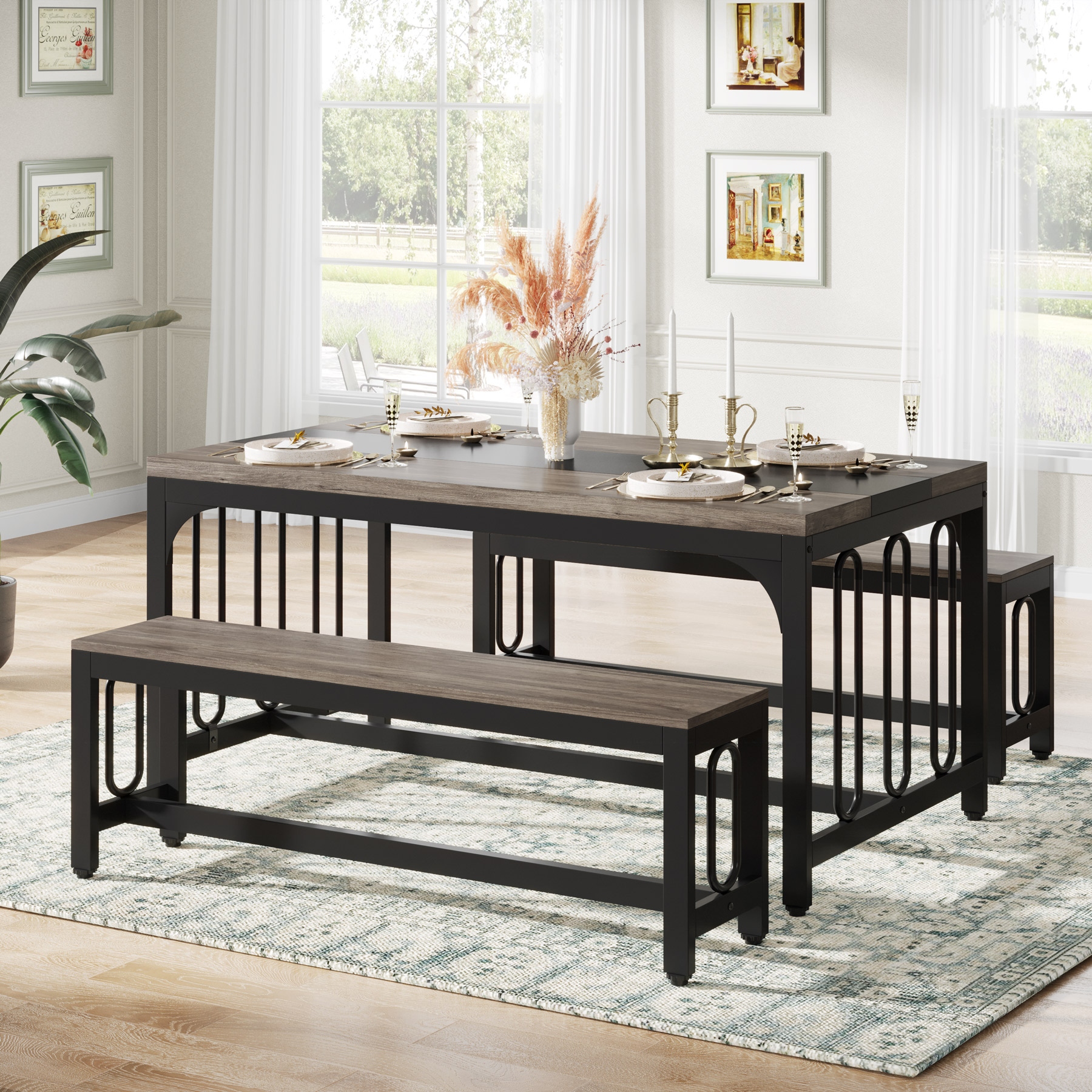 Black farmhouse top dining bench