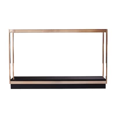 Clear Glass Console Table Black and Champagne Iron Floor Shelf Base - 48.25" L x 14" W x 29.5" H