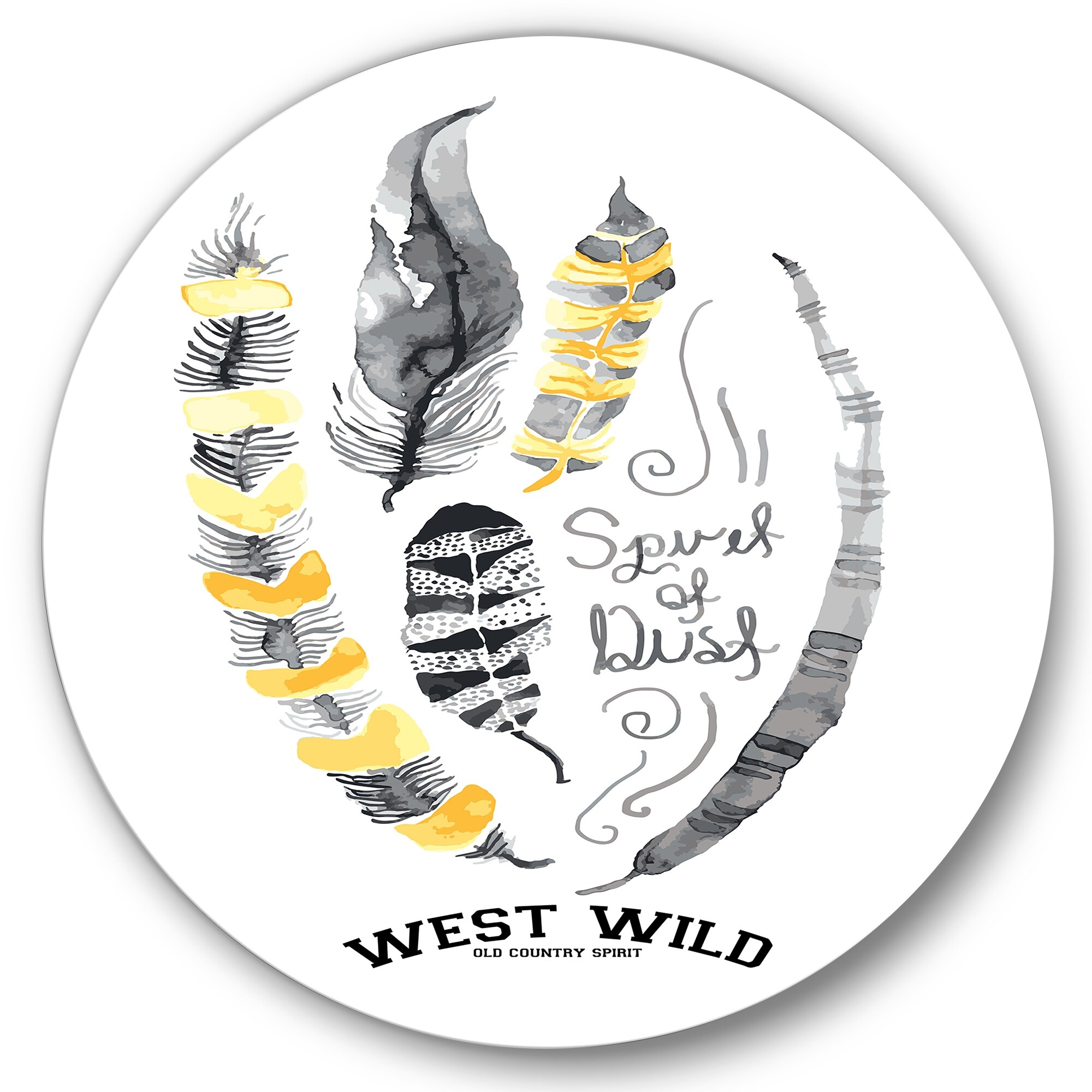 Designart 'Yellow Ethnic Plume Feathers' Bohemian & Eclectic Metal  Circle Wall Art - Overstock - 33361115