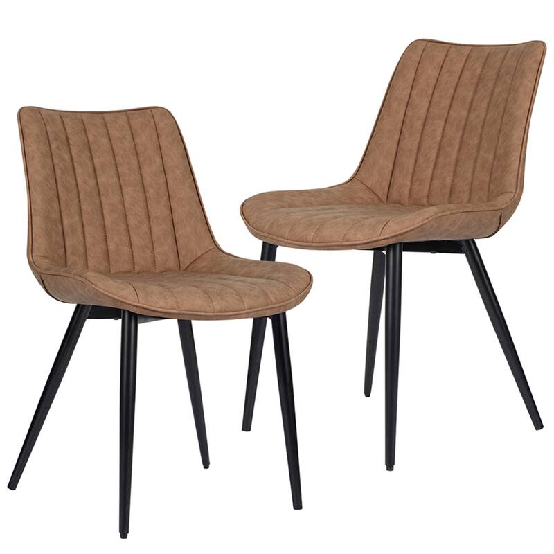 AVAWING Mid-Century Modern Dining Chairs Set of 2 Leather Upholstered Leisure - Brown