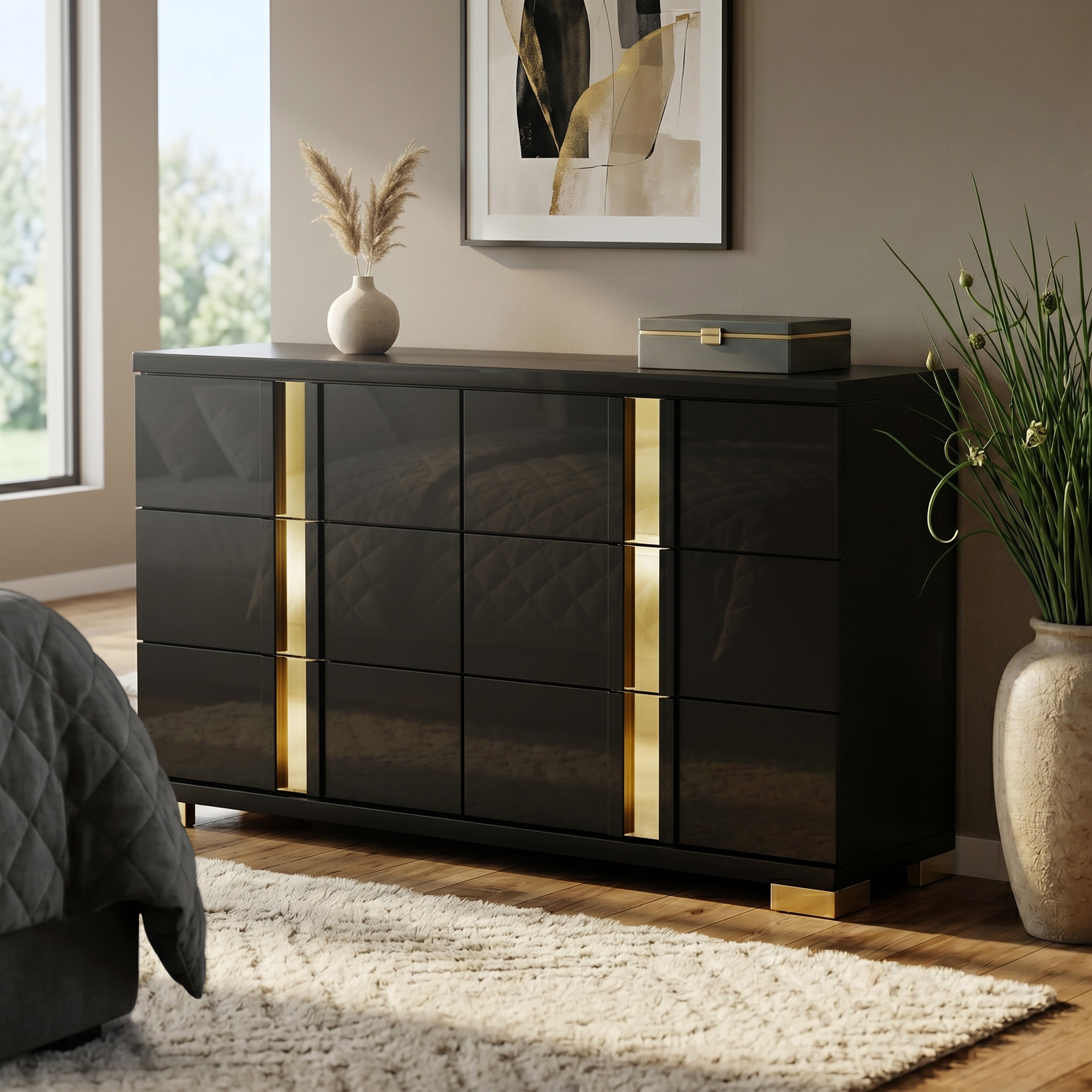 Furniture of America Halifax Modern Black Wood 6-Drawer Dresser