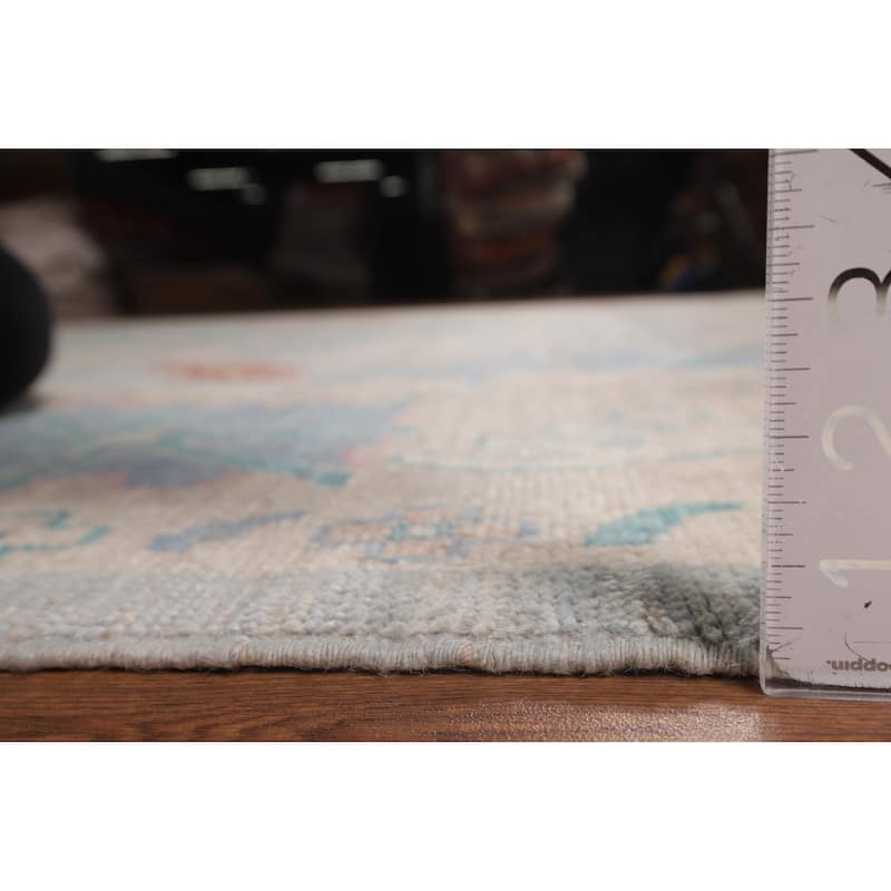 Blue Vegetable Dye Oushak Turkish Large Rug Handmade Wool Carpet - 10'4"x 14'3"