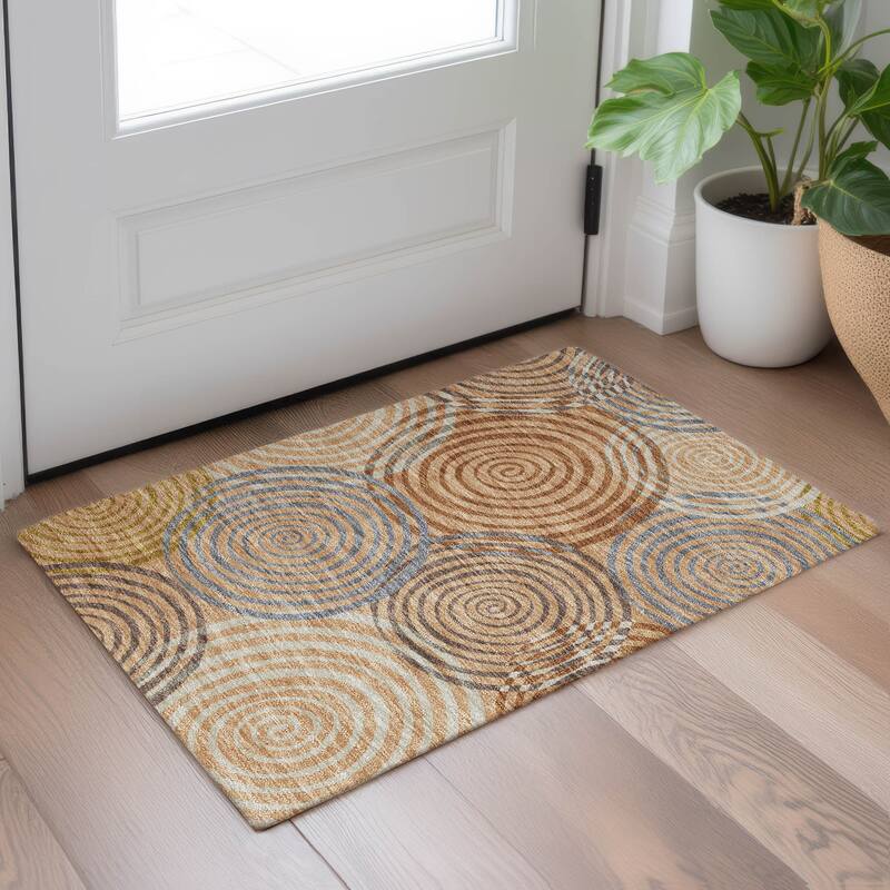 Machine Washable Indoor/ Outdoor Contemporary Swirls Chantille Rug
