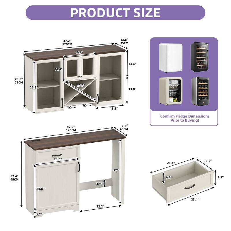 Moasis Kitchen Pantry Storage Cabinet with Mini Fridge Space Wall Mount Cabinet and Glass Doors for Organized Kitchen Storage