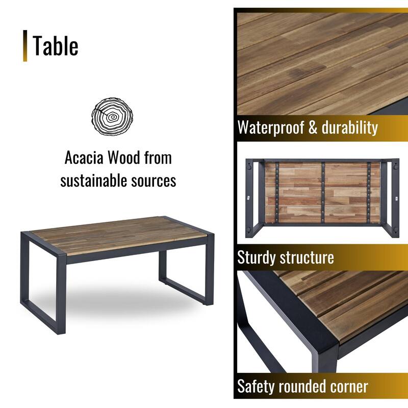 4-Piece Patio Furniture Set Outdoor Balcony Porch Garden Backyard Lawn Furniture Acacia Wood Table Top