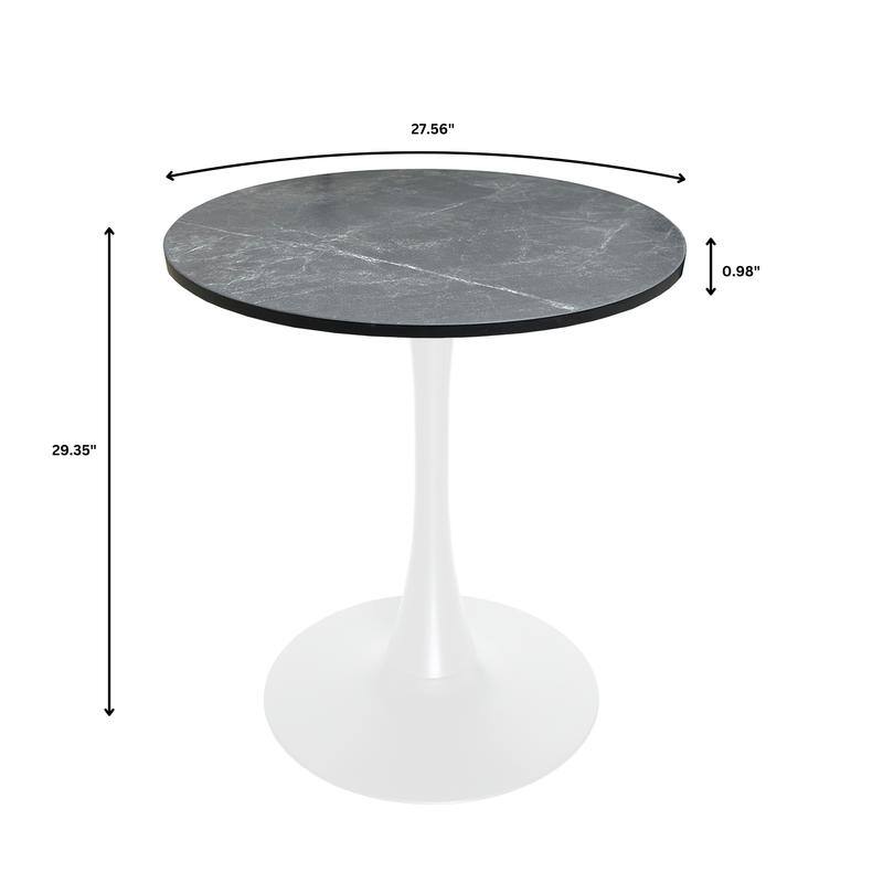 Bristol 27" Round Dining Table with MDF TableTop & White Pedestal Base for Kitchen & Dining Room