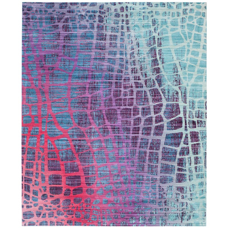 SAFAVIEH Valencia Nazila Distressed Vintage Boho Oriental Polyester Rug - 9' x 12' - Blue/Fuchsia