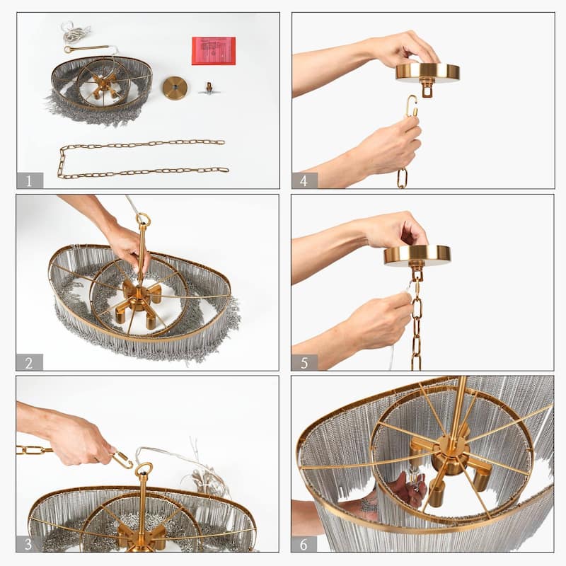 Modern Glam 4-Light Chain Fringe Chandelier for Dining Room Bedroom - D18" x H80.8" Max