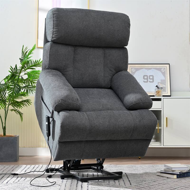 Oversized Power Lift Recliner Chair For Elderly,Reclining Sofa Chair With Remote Control,Side Pocket,Spacious Seat - Dark Gray