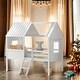 preview thumbnail 2 of 13, Playhouse Design Twin Size Low Loft Wood House Bed with Two Side Windows,White
