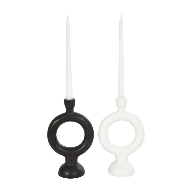 CosmoLiving by Cosmopolitan Black Ceramic Ring Geometric Candle Holder (Set of 2)