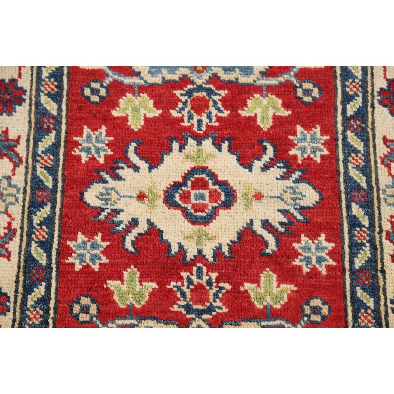 Red Geometric Kazak Oriental Foyer Rug Handmade Wool Carpet - 2'0" x 3'0"