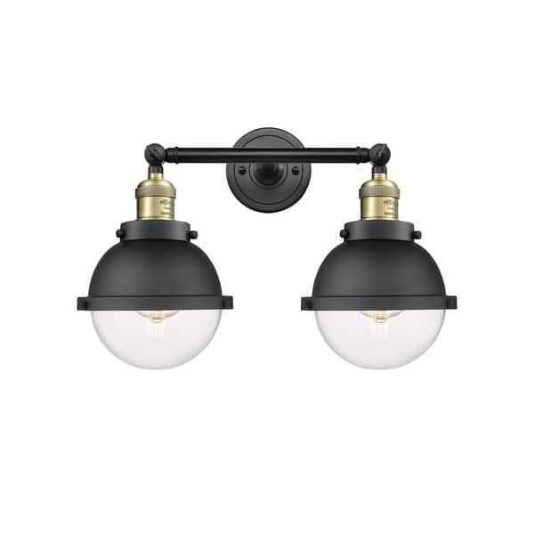 slide 2 of 21, Innovations Lighting Hampden 2 Light 18" Bath Vanity Light Clear/Black Antique Brass