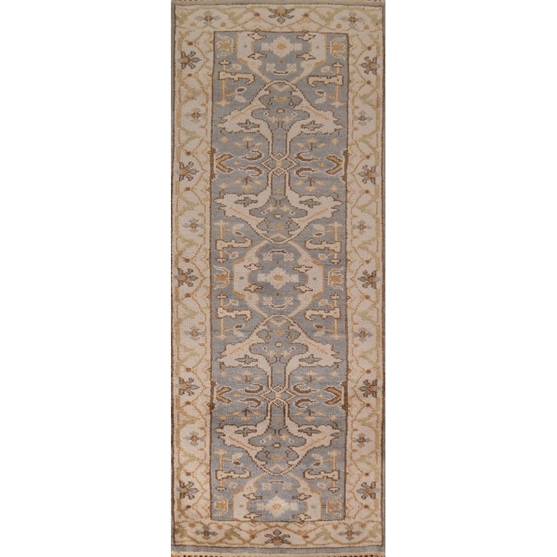 Gray Oushak Indian Runner Rug Hand-Knotted Wool Carpet - 2'8" x 8'1"