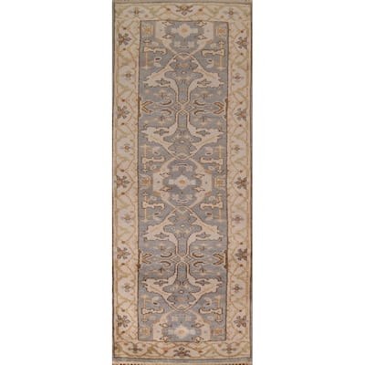 Gray Oushak Indian Runner Rug Hand-Knotted Wool Carpet - 2'8" x 8'1"