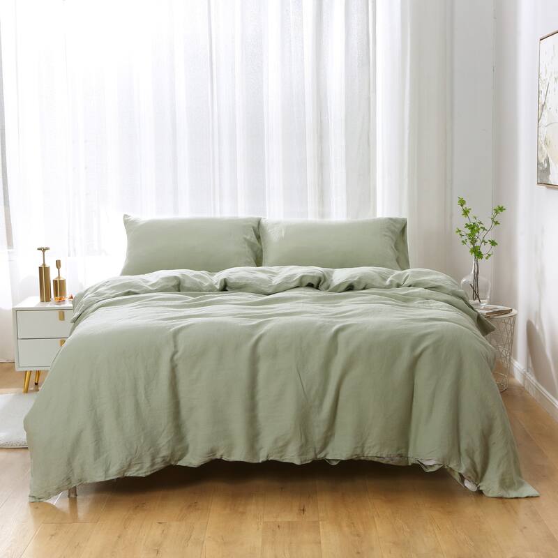 Highland Feather 100% Ultra-Soft French Linen Bedding Set - 1 Duvet Cover, 1 Fitted Sheet & 2 Pillowcases