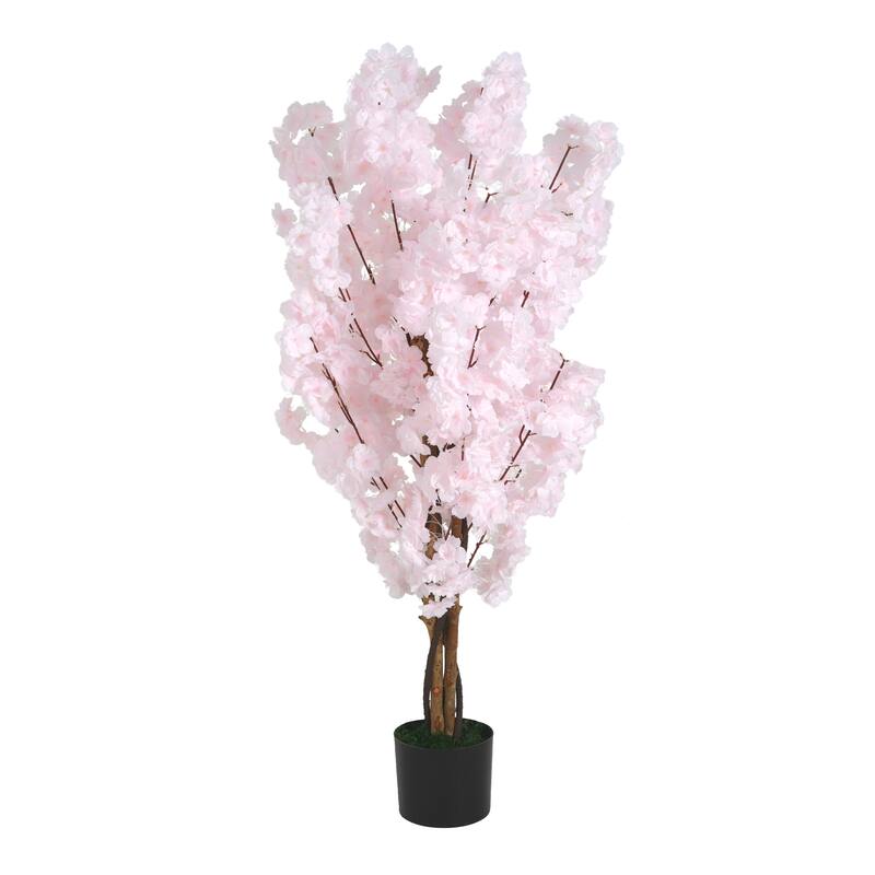 Roomfitters 43" Artificial Cherry Blossom Tree with Black Plastic Pot, Indoor Decorative Faux Plant
