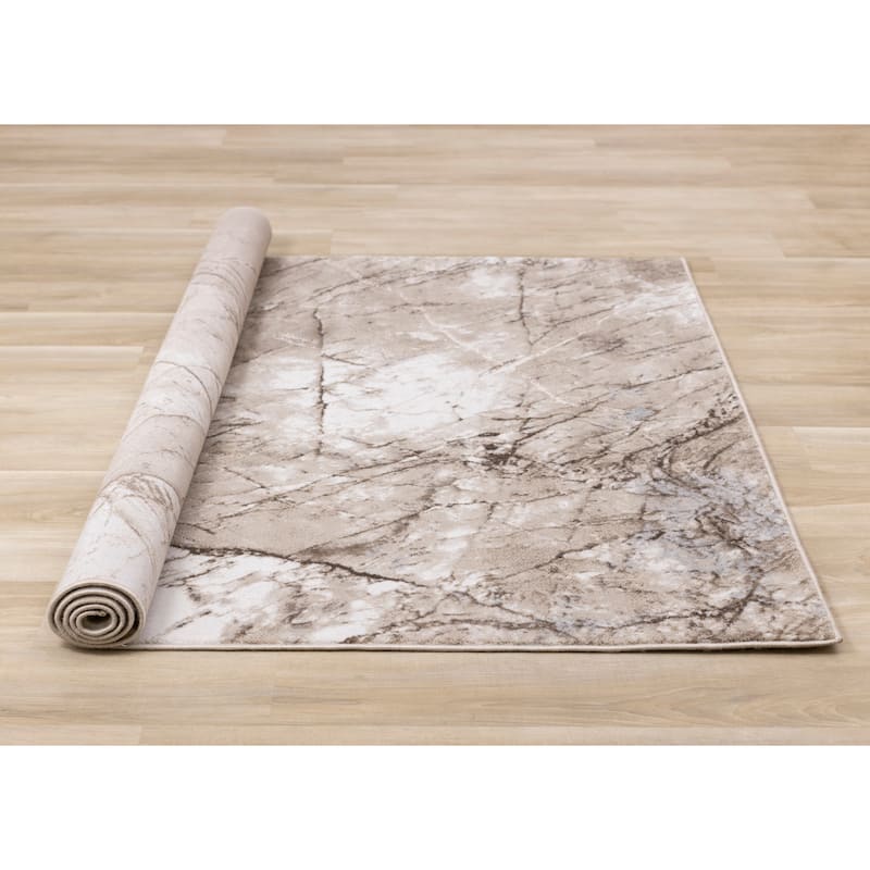 London Collection - Beige Cream Brown Soft Abstract Indoor Area Rug, 5'3" x 7'7"