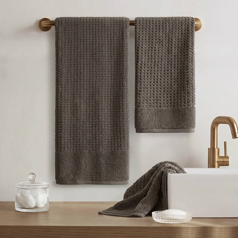 Madison Park Spa Waffle Cotton Waffle Jacquard Antimicrobial Bath Towel 6 Piece Set