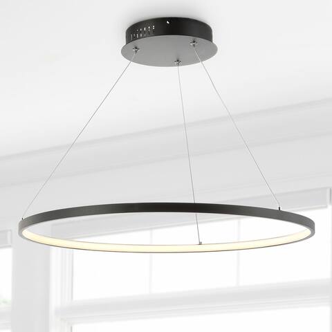 Brice 23.7" Round Integrated LED Metal Chandelier, Matte Black by JONATHAN Y