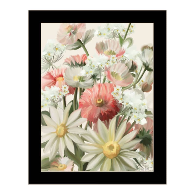 TrendyDecor4U Contemporary "Summer Wildflowers For You" Framed Print Wall Art - Black