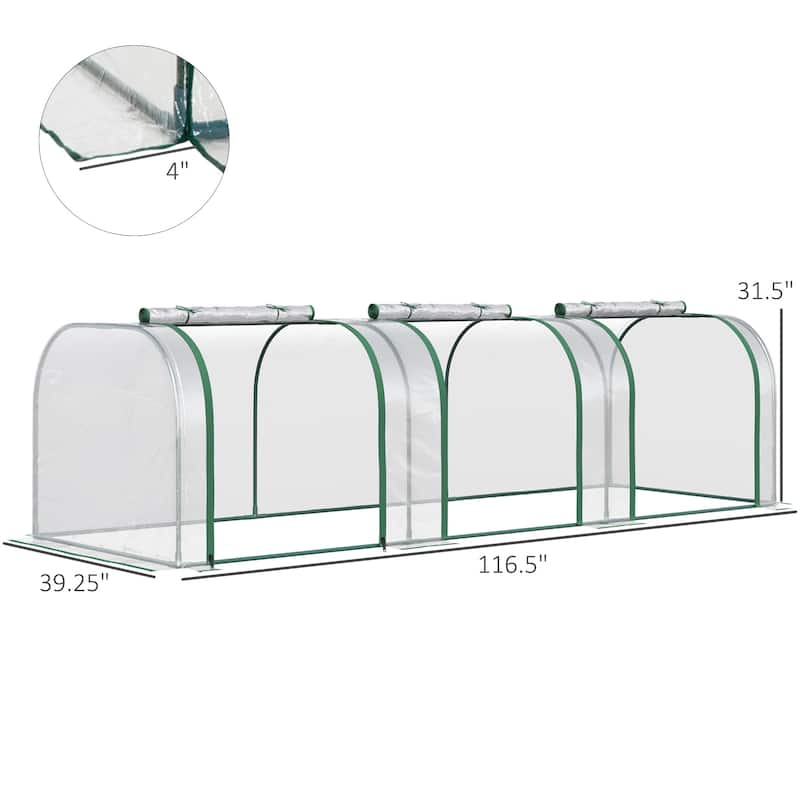 Outsunny 10' x 3' x 2.5' Mini Greenhouse, Portable Tunnel Greenhouse with Roll-Up Zippered Doors, UV Waterproof Cover