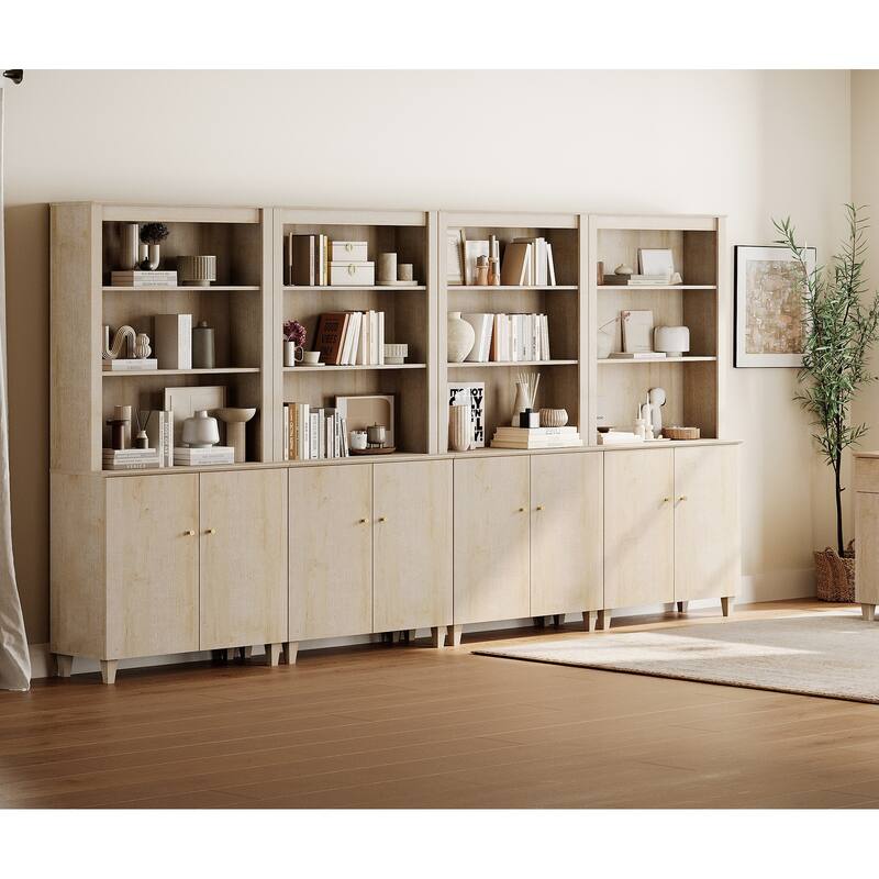 WAMPAT Modern 71" Tall Bookcase with Cabinets, 4 Columns 5-Tier