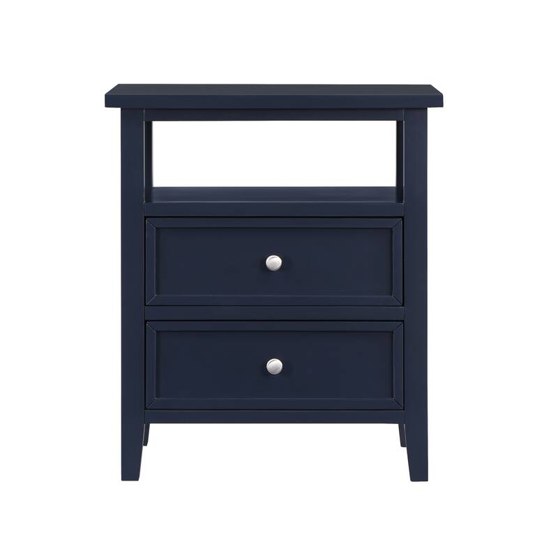 2- Drawer Nightstand with Nickel Knobs and Open Shelf Solid Wood Construction