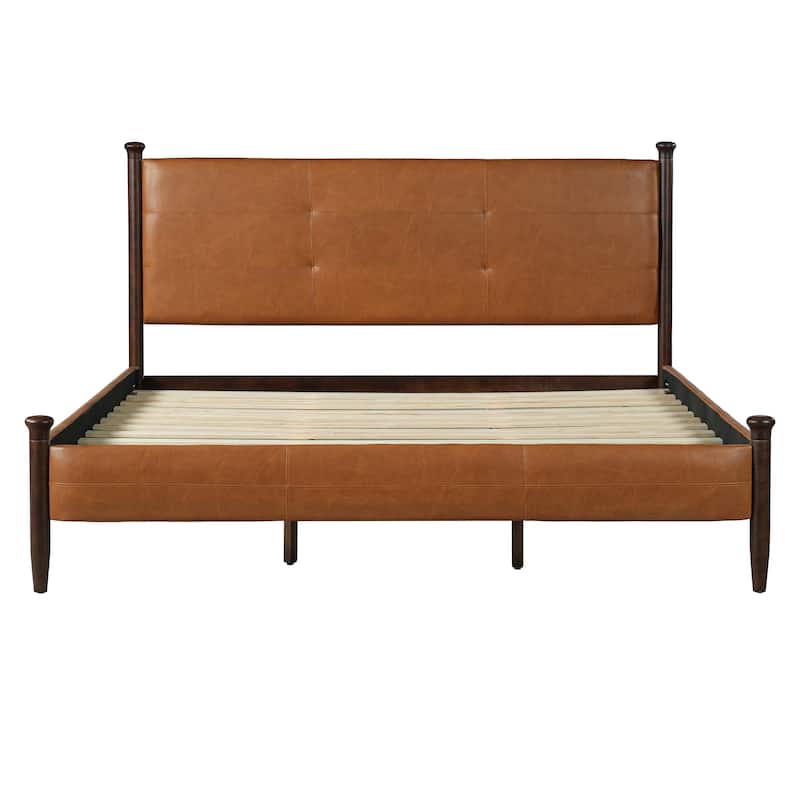 Christopher Knight Home - Sagemont PU Leather Upholstered Platform Bed with Tufted Headboard & Solid Wood Legs