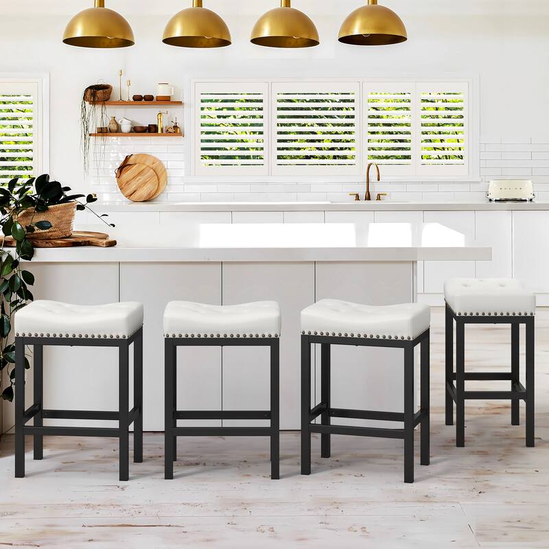 Backless Cushioned Faux Leather Bar Stools Counter Height Stools with Metal Frame - 24" H