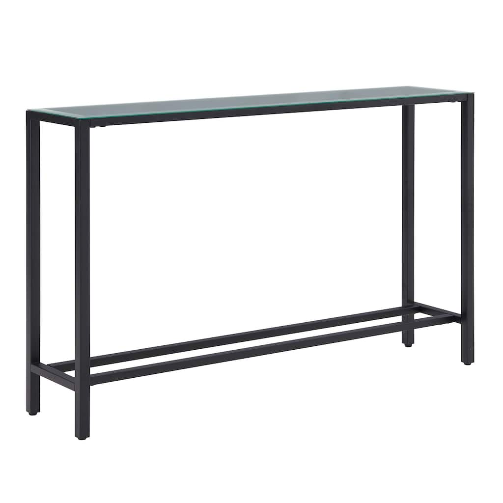 Glass Mirrored Rectangular Console Table with Metal Base