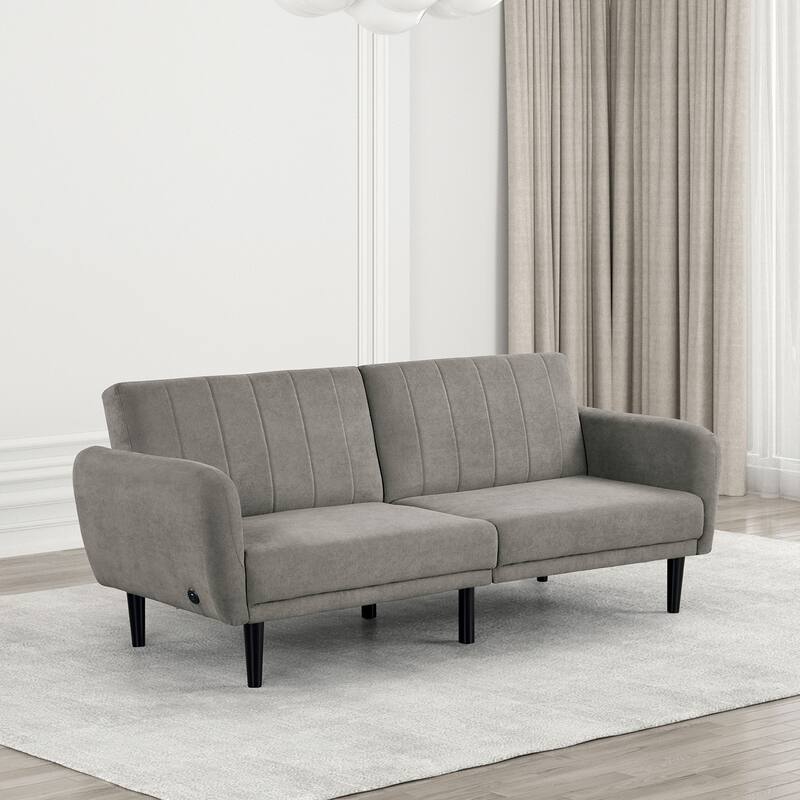 Gray Futon Sofa Converts into Bed with Fabric, Pocket Coil and Iron Leg Back Support - Multi-Color
