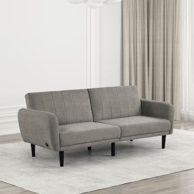Gray Futon Sofa Converts into Bed with Fabric, Pocket Coil and Iron Leg Back Support