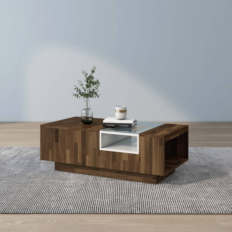 DH BASIC Modern Light Hickory 47-inch Two-tone 3-shelf Coffee Table by Denhour
