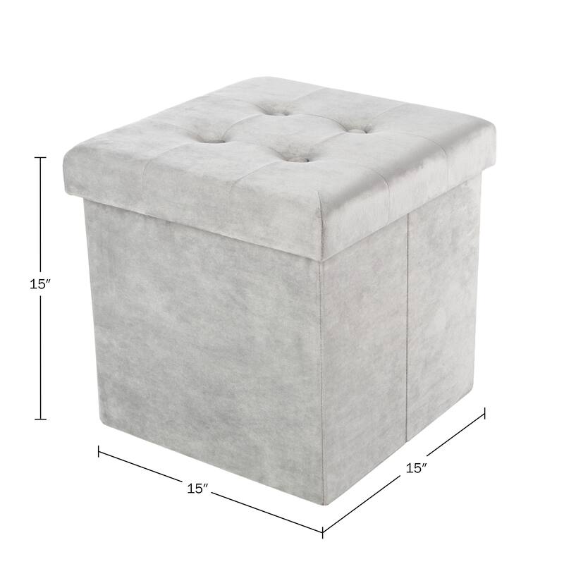 Storage Ottoman - Velvet Tufted Footrest, Toy Chest, or Storage Organizer with Removable Lid by Lavish Home (Square Gray)
