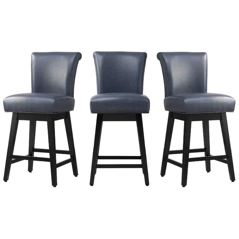 Spruce & Spring Noah Upholstered 26-inch Counter Height Swivel Barstool Set - Set of 3 - Navy Blue - Counter Height