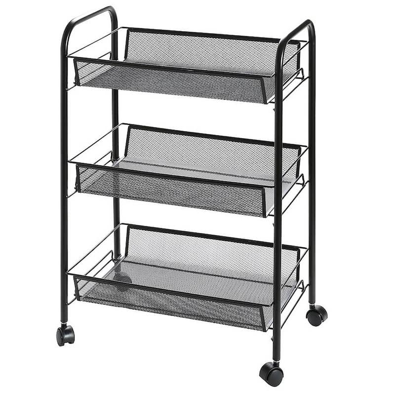 3-Tier Rolling Kitchen Trolley Cart Island Wire Rack Shelf - Black
