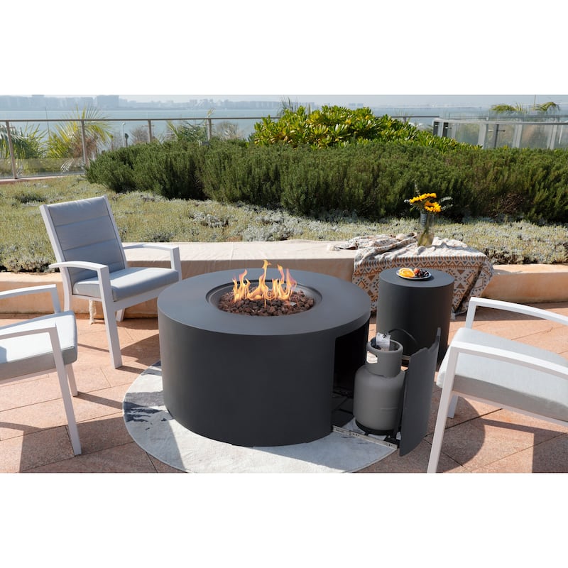 Elementi Pacaya 45,000 BTU Concrete Propane Fire Table with Built-In Propane Tank Storage - 43" x 43"