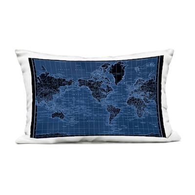 Stupell Blue Toned World Map Printed Outdoor Throw Pillow Design by Phillipa Katz