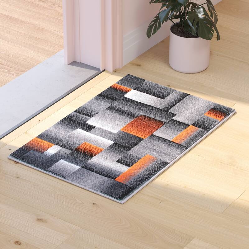 Modern Geometric Style Color Blocked Indoor Area Rug - Orange - 2' x 3'