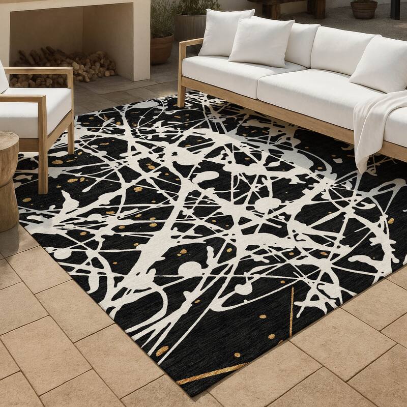 Machine Washable Indoor/ Outdoor Modern Campo Chantille Rug - Black - 9' x 12'