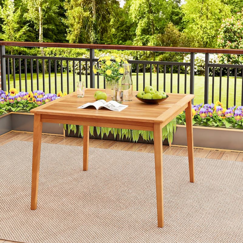 39” Acacia Wood Patio 4-Person Bistro Table with Umbrella Hole for Outdoor Dining and Gatherings - 39"L x 39"W x 30"H - Natural
