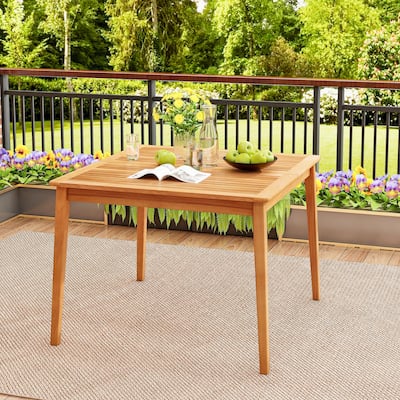 39” Acacia Wood Patio 4-Person Bistro Table with Umbrella Hole for Outdoor Dining and Gatherings - 39"L x 39"W x 30"H