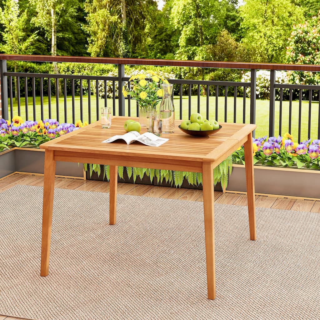 39” Acacia Wood Patio 4-Person Bistro Table with Umbrella Hole for Outdoor Dining and Gatherings - 39"L x 39"W x 30"H