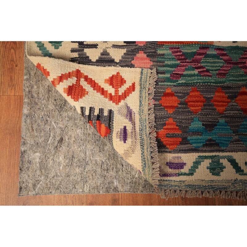 South Western Kilim Oriental Area Rug Flatweave Geometric Wool Carpet - 10'2" x 13'4"