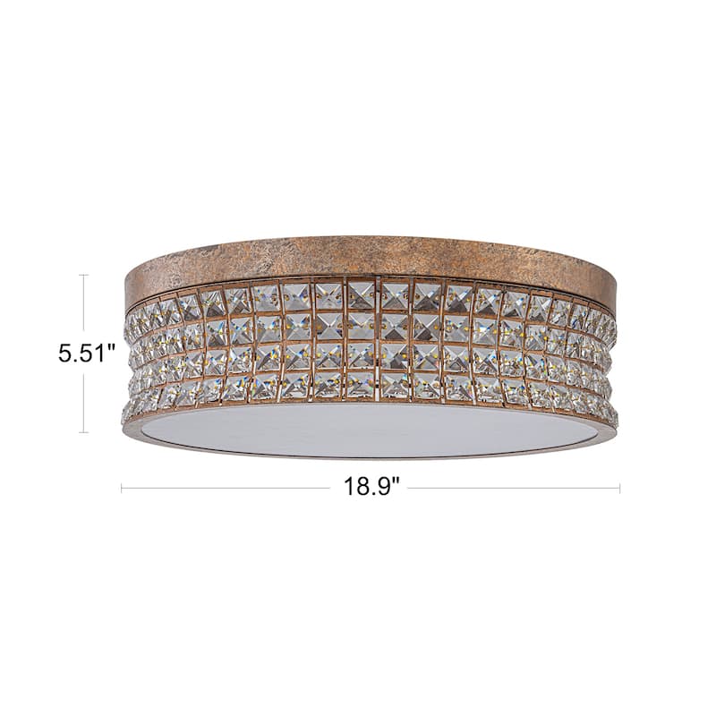 Retro French 38.6" W Antique Brass Linear Rectangle Crystal LED Flush Mount Ceiling Light